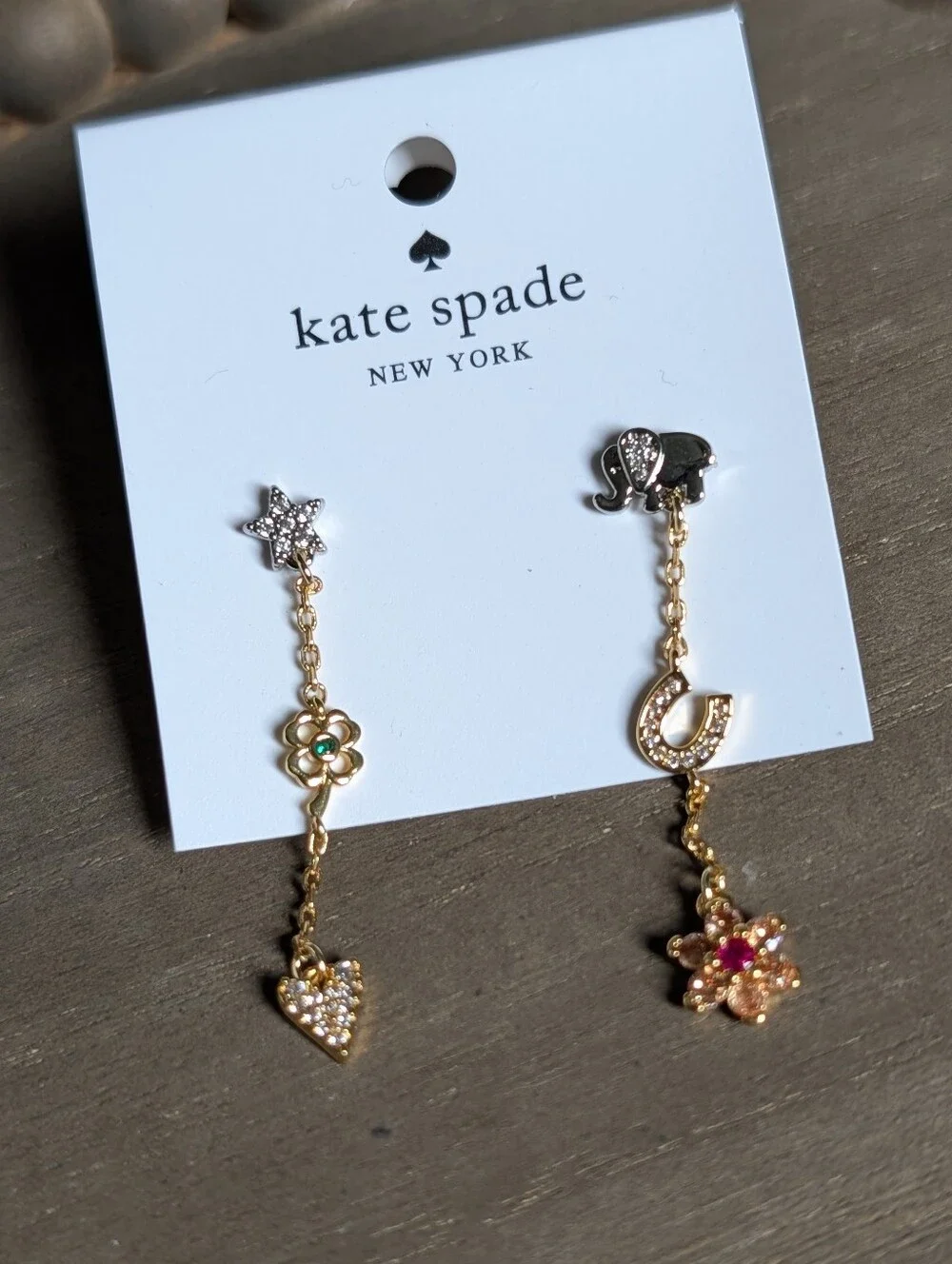 KATE SPADE NY Elephant Wishes Charm Drops Linear Earrings